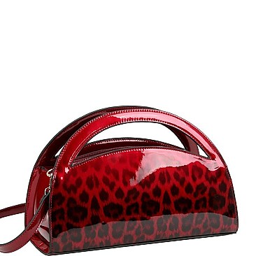 2-Way Half-Moon Gradated Leopard Patent Satchel Wallet SET