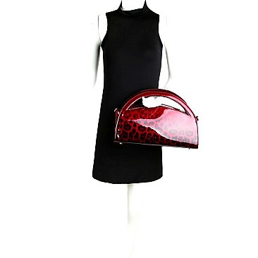 2-Way Half-Moon Gradated Leopard Patent Satchel Wallet SET