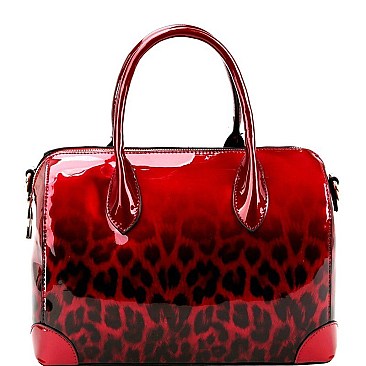2-Way Gradated Leopard Patent Boston Satchel Wallet SET