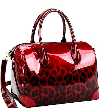 2-Way Gradated Leopard Patent Boston Satchel Wallet SET