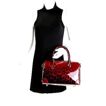 2-Way Gradated Leopard Patent Boston Satchel Wallet SET