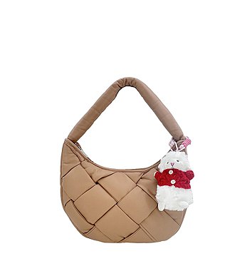 Bag Charm Puffy Woven Hobo Shoulder Bag