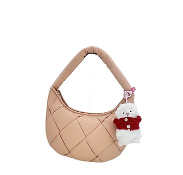 Bag Charm Puffy Woven Hobo Shoulder Bag
