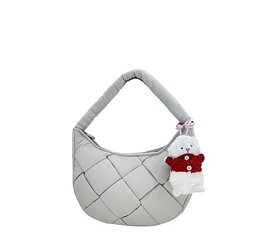 Bag Charm Puffy Woven Hobo Shoulder Bag