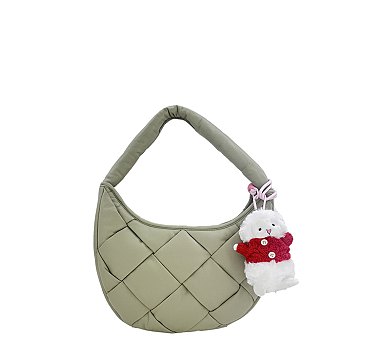 Bag Charm Puffy Woven Hobo Shoulder Bag
