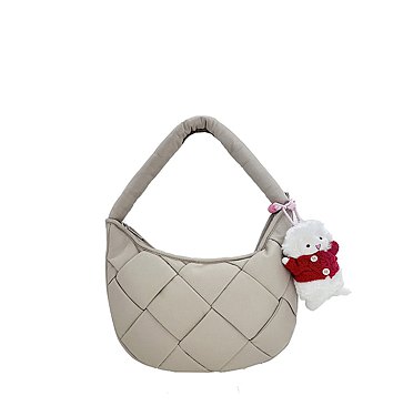 Bag Charm Puffy Woven Hobo Shoulder Bag