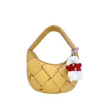 Bag Charm Puffy Woven Hobo Shoulder Bag