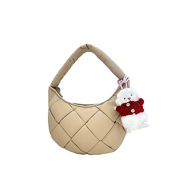 Bag Charm Puffy Woven Hobo Shoulder Bag