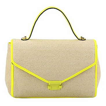 Straw Neon Trimmed Satchel