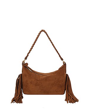 Faux Suede Fringe Shoulder Bag