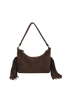 Faux Suede Fringe Shoulder Bag