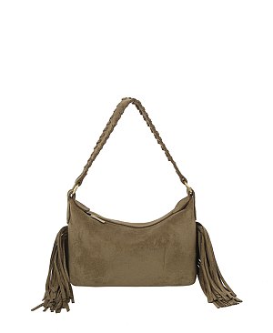Faux Suede Fringe Shoulder Bag