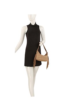 Faux Suede Fringe Shoulder Bag