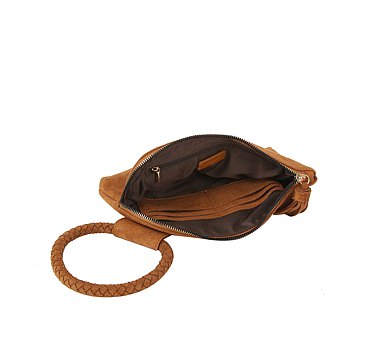 Suede Cuff Handle Tassel Wristlet Clutchq