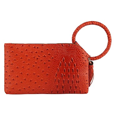 Ostrich Croc HandCuff Tassel Wristlet Clutch