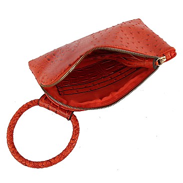 Ostrich Croc HandCuff Tassel Wristlet Clutch