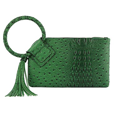 Ostrich Croc HandCuff Tassel Wristlet Clutch