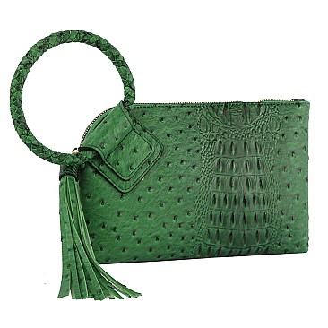 Ostrich Croc HandCuff Tassel Wristlet Clutch