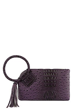 Ostrich Croc HandCuff Tassel Wristlet Clutch