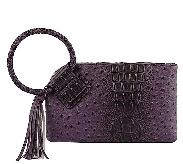 Ostrich Croc HandCuff Tassel Wristlet Clutch