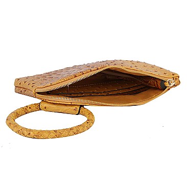 Ostrich Croc HandCuff Tassel Wristlet Clutch