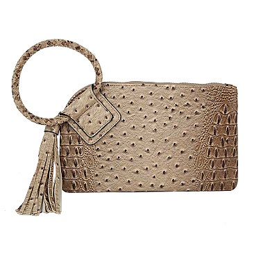 Ostrich Croc HandCuff Tassel Wristlet Clutch