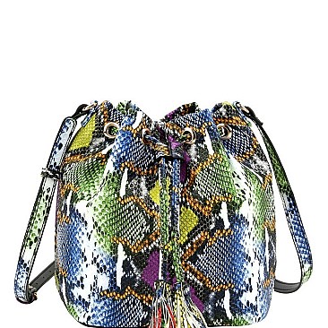 Medium Snake Print Drawstring Shoulder Bag