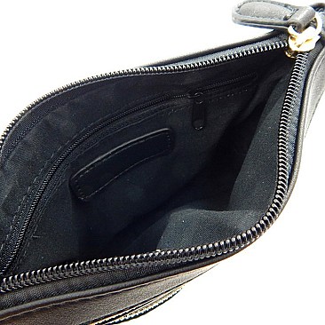 Wide Emblem Versatile Wristlet Cross Body.