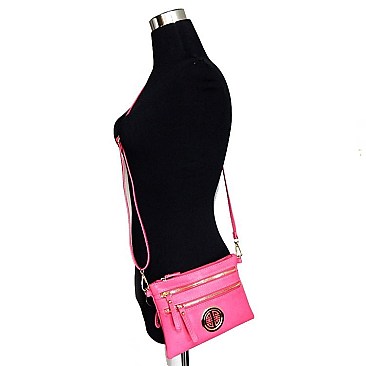 Wide Emblem Versatile Wristlet Cross Body.