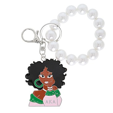 4" inch Afro  PEARL BEADED STRETCH BRACELET CHARM KEYCHAIN