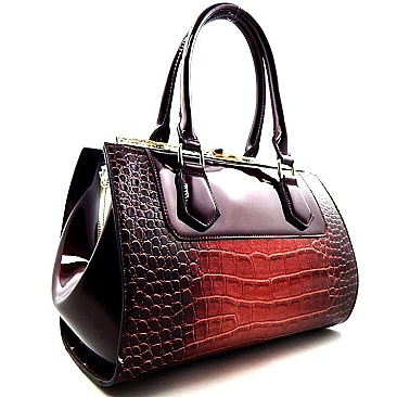 Patent Crocodile Embossed Metal Frame Satchel