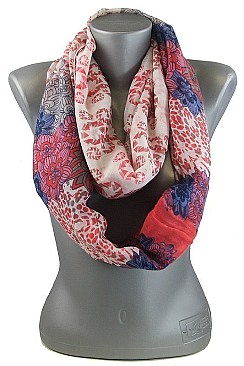 Pack of (12 Pieces) Assorted Color Stylish Floral Print Infinity Scarves FM-K6019