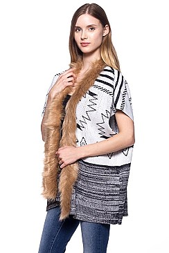 Fashionable Aztec Print Faux Fur Collar Vest FM-K6071