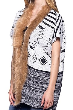 Fashionable Aztec Print Faux Fur Collar Vest FM-K6071