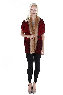 Fashionable Aztec Print Faux Fur Collar Vest FM-K6071