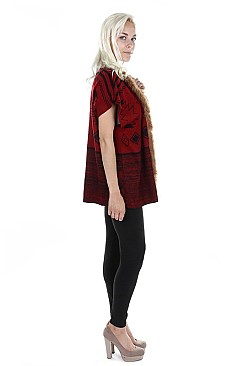 Fashionable Aztec Print Faux Fur Collar Vest FM-K6071