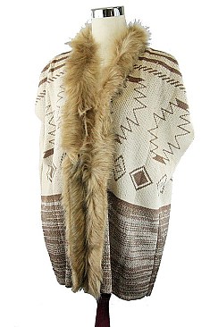 Fashionable Aztec Print Faux Fur Collar Vest FM-K6071