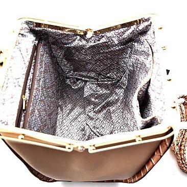 Elegant Jewel-top Frame Satchel with Accented Crocodile Print