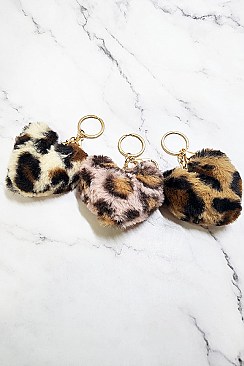 Pack of 12 Leopard Heart Pompom KeyChains