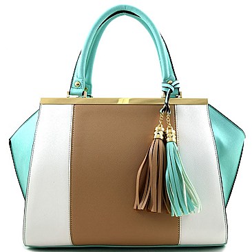 Tasseled 3 Color Block Wing Satchel