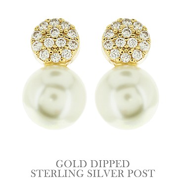 Large Trendy PEARL CZ Post Earrings