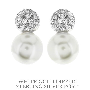 Large Trendy PEARL CZ Post Earrings