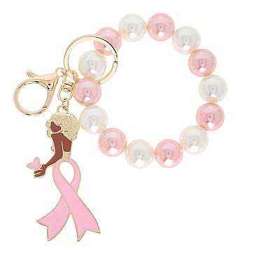 Cryatal Pink Ribbon AFRO DIVA BRACELET KEYCHAIN