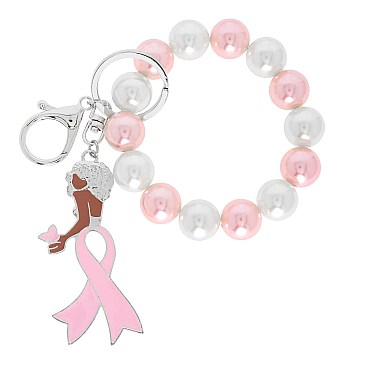 Cryatal Pink Ribbon AFRO DIVA BRACELET KEYCHAIN