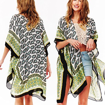 CLASSIC PAISLEY PRINT SILKY WOMEN'S COVER-UP KIMONO