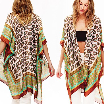 CLASSIC PAISLEY PRINT SILKY WOMEN'S COVER-UP KIMONO