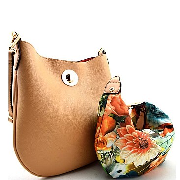 Twist-lock Accent Flower Print Inner Bag 2 in 1 Messenger