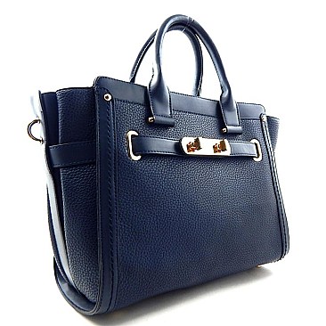 Twist-lock Belted Wing Leather Like Satchel