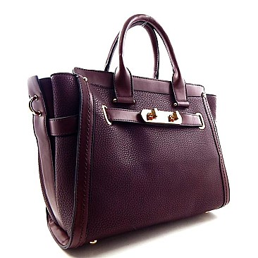 Twist-lock Belted Wing Leather Like Satchel