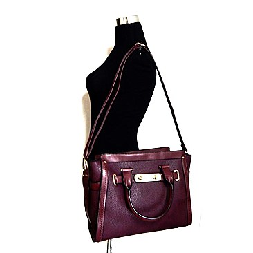 Twist-lock Belted Wing Leather Like Satchel